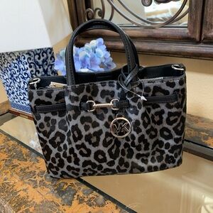 Michael Kors Black and Gray Leopard Satchel